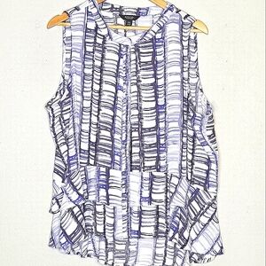 Simply Vera Blue and White Mandarin Collar Sleeveless Blouse Size XXL